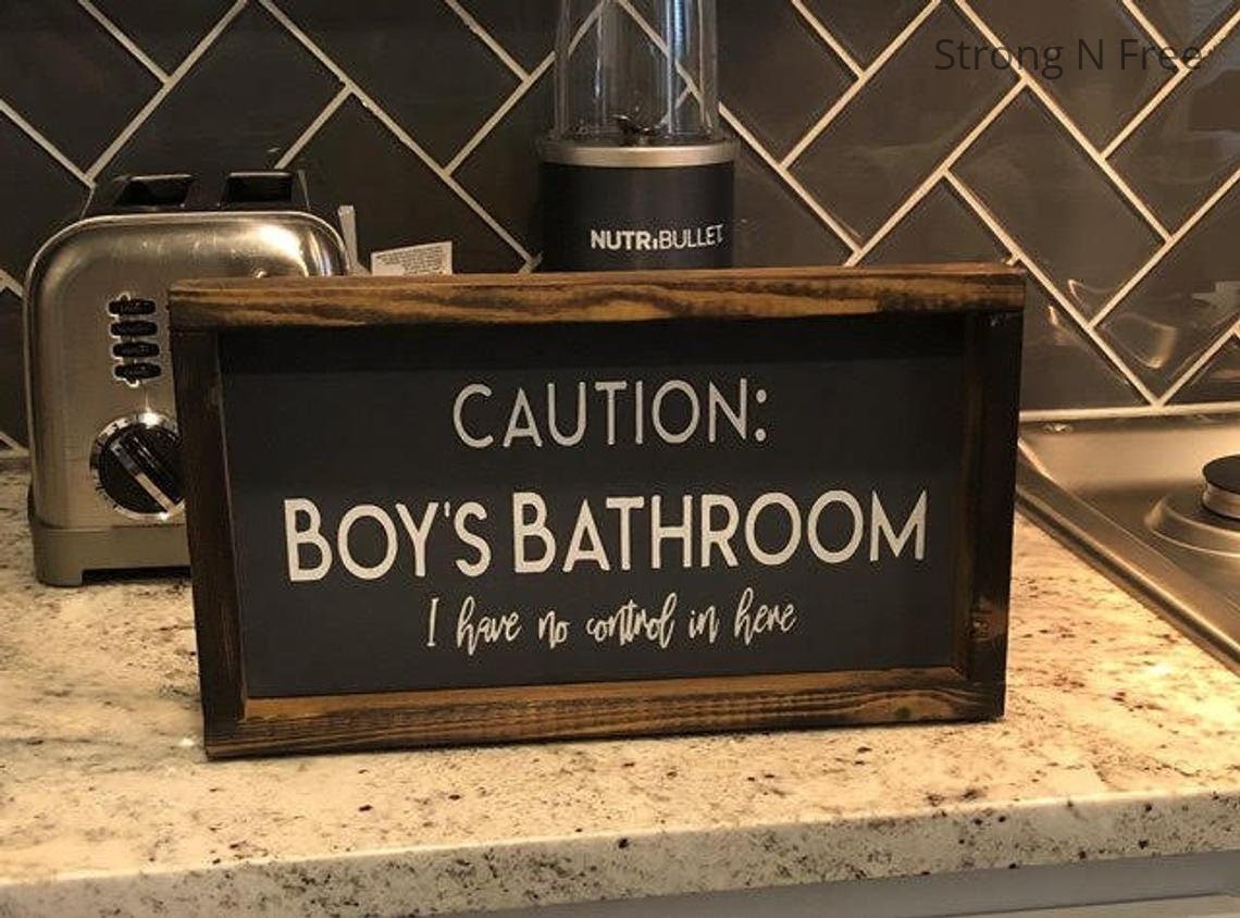 Caution Kids Bathroom Sign | Boys Bathroom Girls Bathroom | I Have No Control In Here Sign | Funny Bathroom Wall Decor | Bathroom Humor Sign