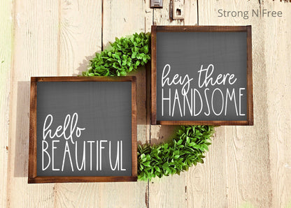 Good Morning Beautiful Hello There Handsome Sign Set - Wood Signs - Wood Signs For Home Decor - Farmhouse Signs - Farmhouse Decor