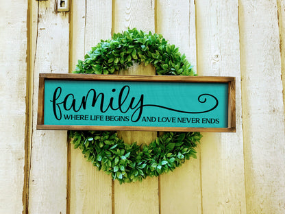 Family Wood Sign, Wood Sign, Quotes Signs, Family Sign, Family Where Life Begins And Love Never Ends, Family Wall Decor, Rustic Wall Sign