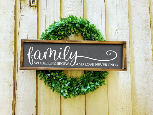 Family Wood Sign, Wood Sign, Quotes Signs, Family Sign, Family Where Life Begins And Love Never Ends, Family Wall Decor, Rustic Wall Sign
