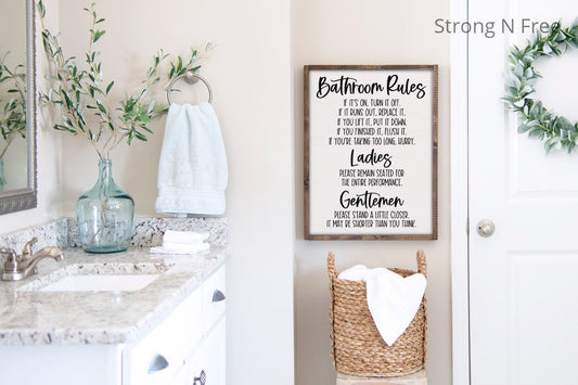 Bathroom Rules | Ladies & Gentlemen | Funny Bathroom Sign | Washroom Decor | Rustic Farmhouse Sign