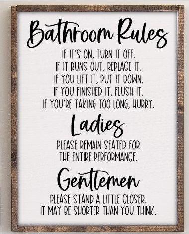 Bathroom Rules | Ladies & Gentlemen | Funny Bathroom Sign | Washroom Decor | Rustic Farmhouse Sign