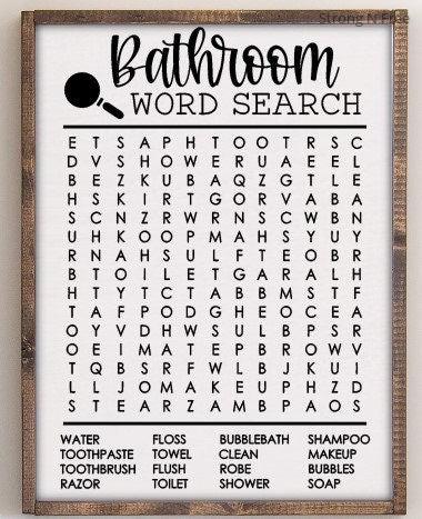 Bathroom Word Search | Funny Bathroom Sign | Word Search | Entertaining Bathroom Decor