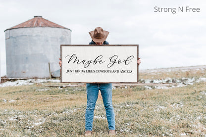 May God Likes Cowboys | Rustic sign | Country Sign | Western Sign | Cowboy Cowgirl | Man Cave | Living Room Decor | Farmhouse Sign
