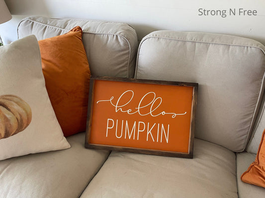 Large Hello Pumpkin Wood Sign, Wooden Hanging, Farmhouse Fall Decor, Small Fall Sign, Thanksgiving and Autumn Farm Style Decor, Pumpkins