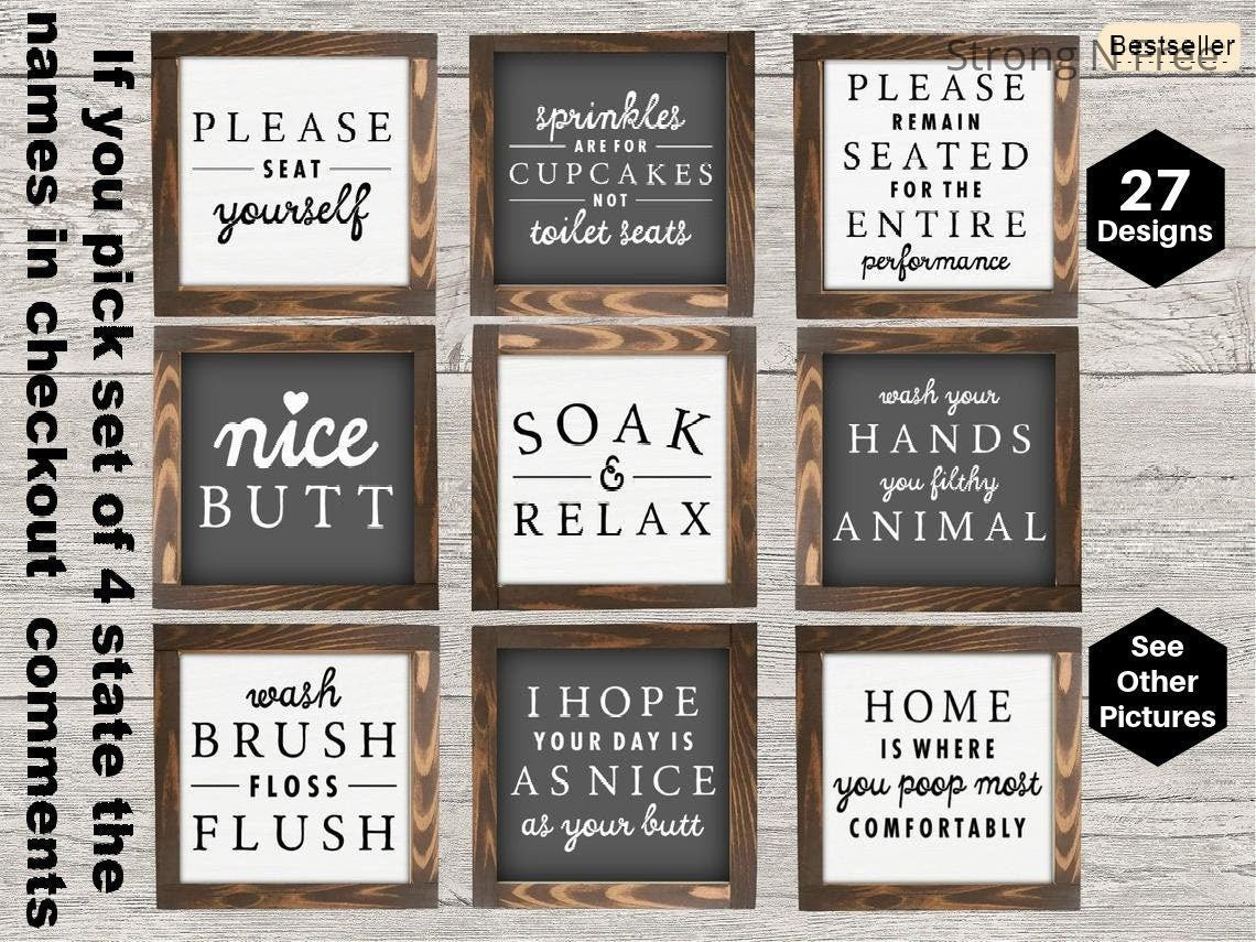 Bathroom Mini Collection Sign. Farmhouse Bathroom, Bathroom Shelf Decor, Funny Bathroom Sign, Framed Mini Sign, Bathroom Mini