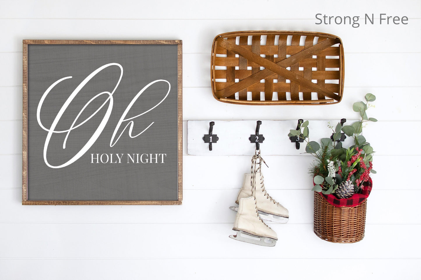 Oh Holy Night | Christmas Sign | Merry Christmas | Large White Sign | Farmhouse Decor | Wall Sign | Vintage Decor | Winter Signs