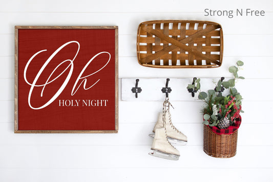 Oh Holy Night | Christmas Sign | Merry Christmas | Large White Sign | Farmhouse Decor | Wall Sign | Vintage Decor | Winter Signs