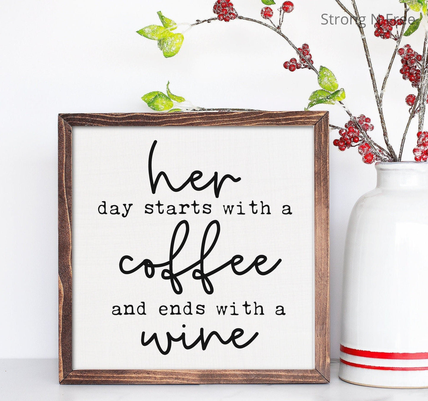 Rustic wall decor “her day starts with a coffee and ends with a wine”