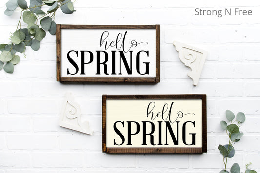Hello Spring Sign | Spring Wood Framed Sign | Farmhouse Spring Decor | Rustic Wall Art | Signs for Spring