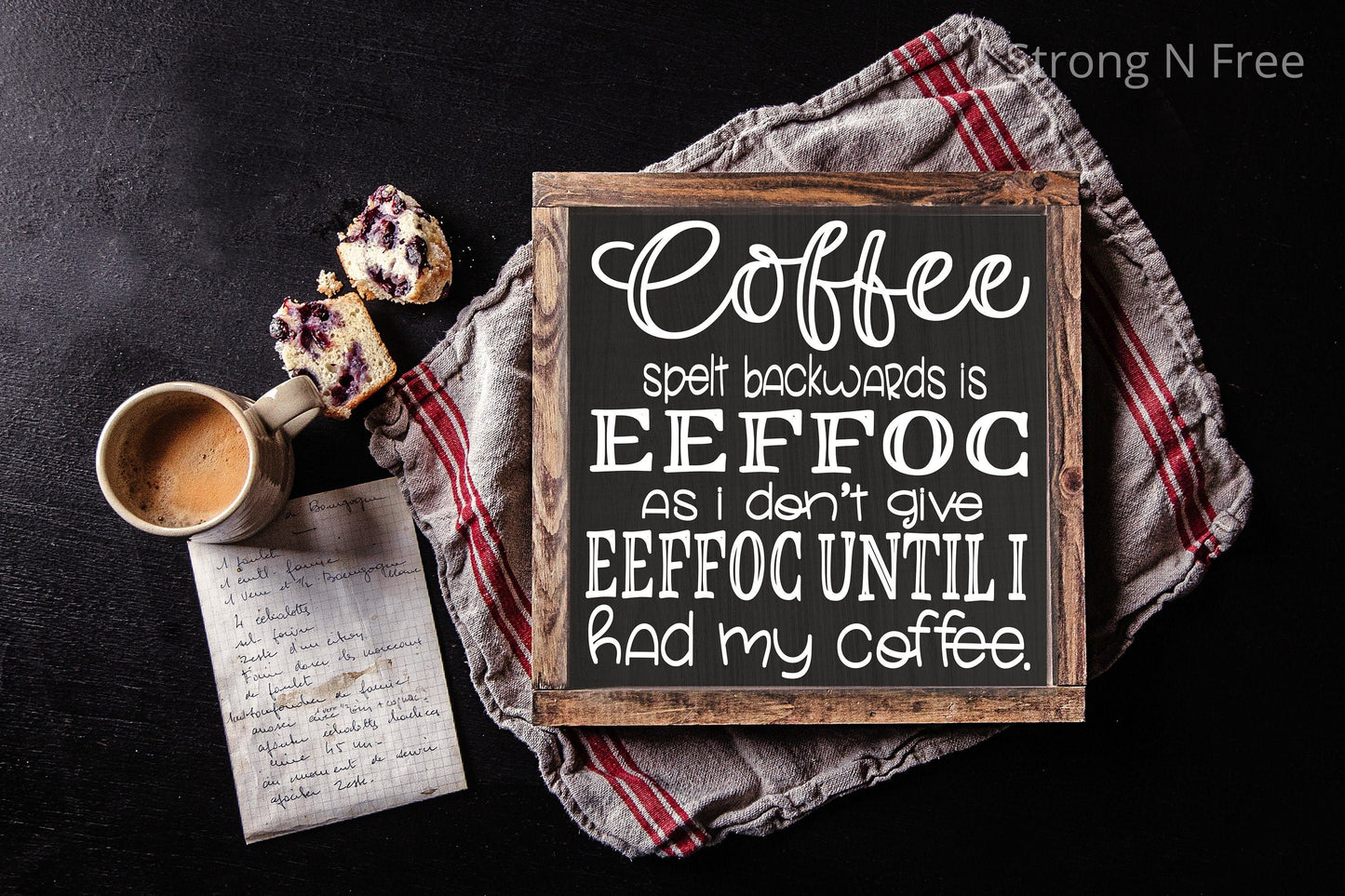 Coffee Spelled Backwards Sign | Dont Give Eeffoc | Kitchen Humor | Coffee Lover | Coffee Bar Decor | Farmhouse Boho Living Fresh Brewed