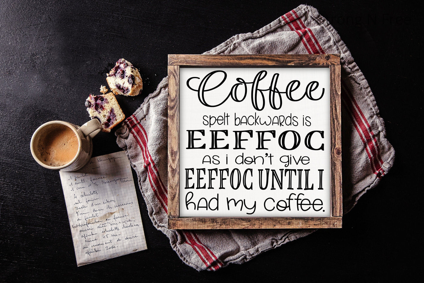 Coffee Spelled Backwards Sign | Dont Give Eeffoc | Kitchen Humor | Coffee Lover | Coffee Bar Decor | Farmhouse Boho Living Fresh Brewed