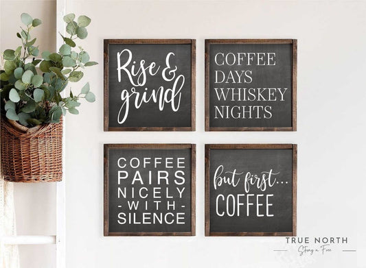 Coffee Block Signs set Of 4 | Funny Coffee Bar Signs | Coffee Wood Blocks | Small Coffee Signs | Coffee Bar Decor