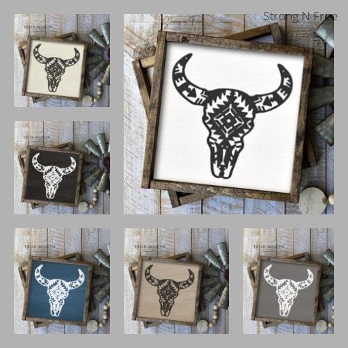 Aztec Bull Wood Sign | Boho Decor | Country Farmhouse | Bathroom Sign | Western Decor | Cow Head | Rustic | Bull Head | Cowboy Decor |