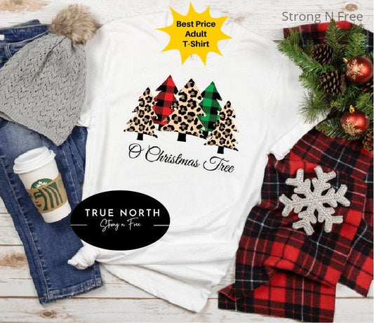 Merry Christmas Buffalo Plaid  Leopard Cheetah Trees Sweatshirt - Festive Holiday Gift .