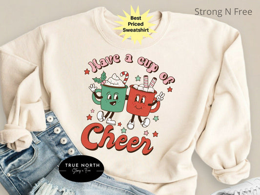 Retro Comfort Colors Christmas T Shirt, Have Cup of Cheer Cocoa Shirt Vintage Christmas Friends Shirt Retro Holiday Trendy Christmas PM1021 .