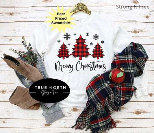 Merry Christmas Buffalo Plaid Trees Sweatshirt, Leopard Cheetah Christmas Trees Sweatshirt ,Merry Christmas Sweatshirt, Christmas Gift .