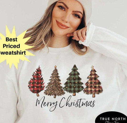 Christmas Sweatshirt, Christmas Sweater, Christmas Crewneck, Christmas Tree Sweatshirt, Holiday Sweaters for Women, Winter Sweatshirt .