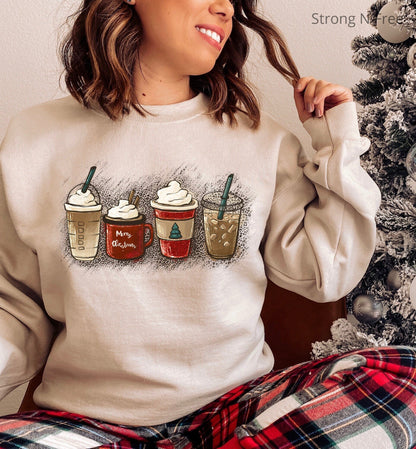 Christmas Coffee Sweatshirt, Christmas Sweatshirt, Christmas Shirt, Coffee Lover Gift Worker Winter Christmas Snowman Latte Coffee Lover .