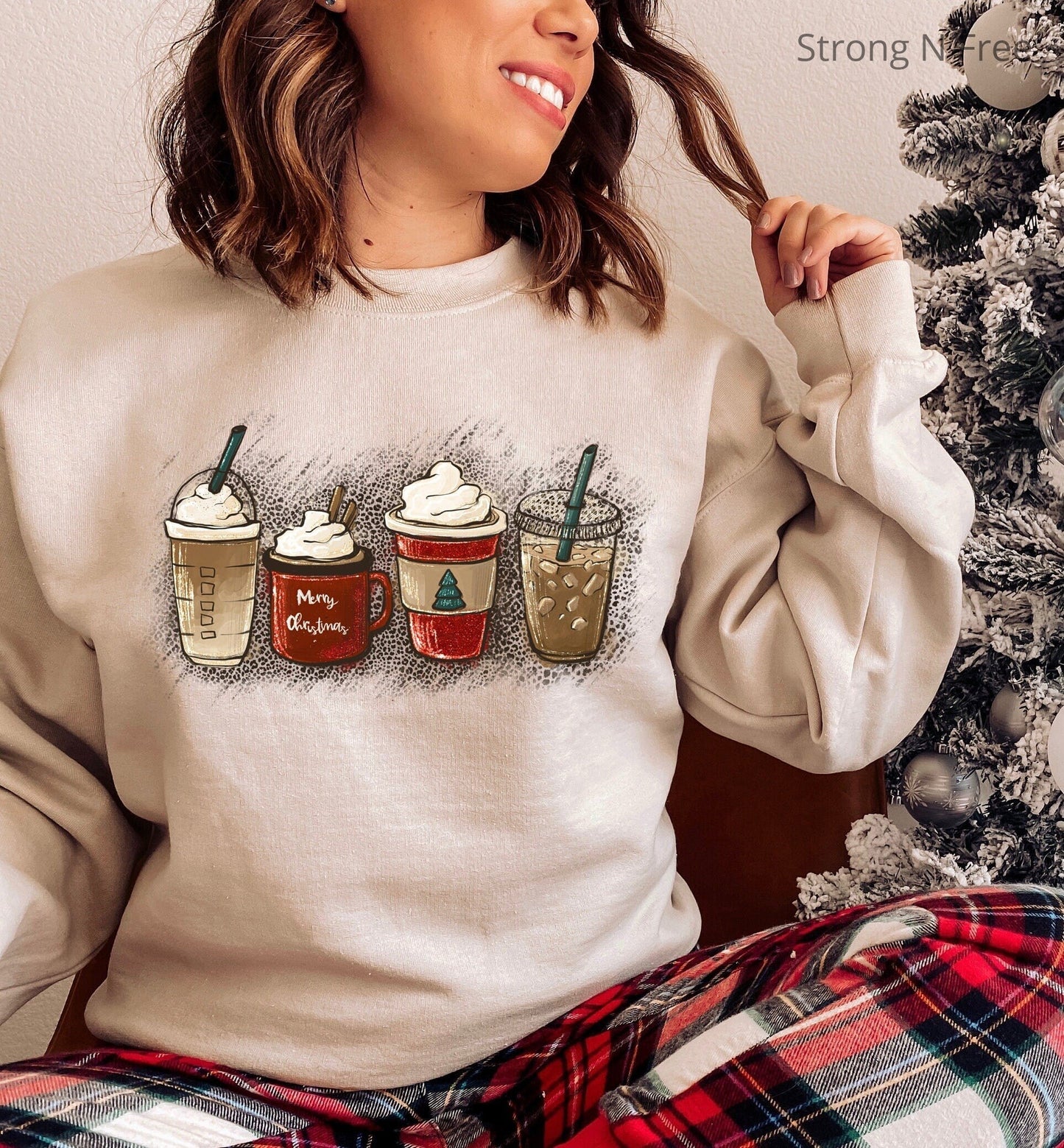 DTF Transfer Christmas Coffee Sweatshirt, Christmas Sweatshirt, Christmas Shirt, Coffee Lover Gift Worker Winter Christmas Snowman Latte Coffee Lover