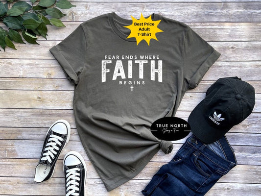 Christian Shirts Unisex, Faith Tshirt, Fear Ends Where Faith Begins,Christian Pray Shirt,Religious Shirt,Gift for Her,Gift for Him,Plus Size .