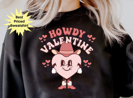 Retro Howdy Valentine Sweatshirt, Western Valentines Shirt Gift, retro cowgirl country shirt, Galentines Day shirt, galentine gift .