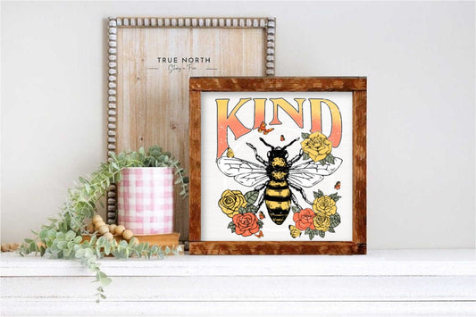 13" Framed Bee Happy distressed sign / framed wooden sign / spring summer sign/ beekeeper gardener gift / Farmhouse sign /