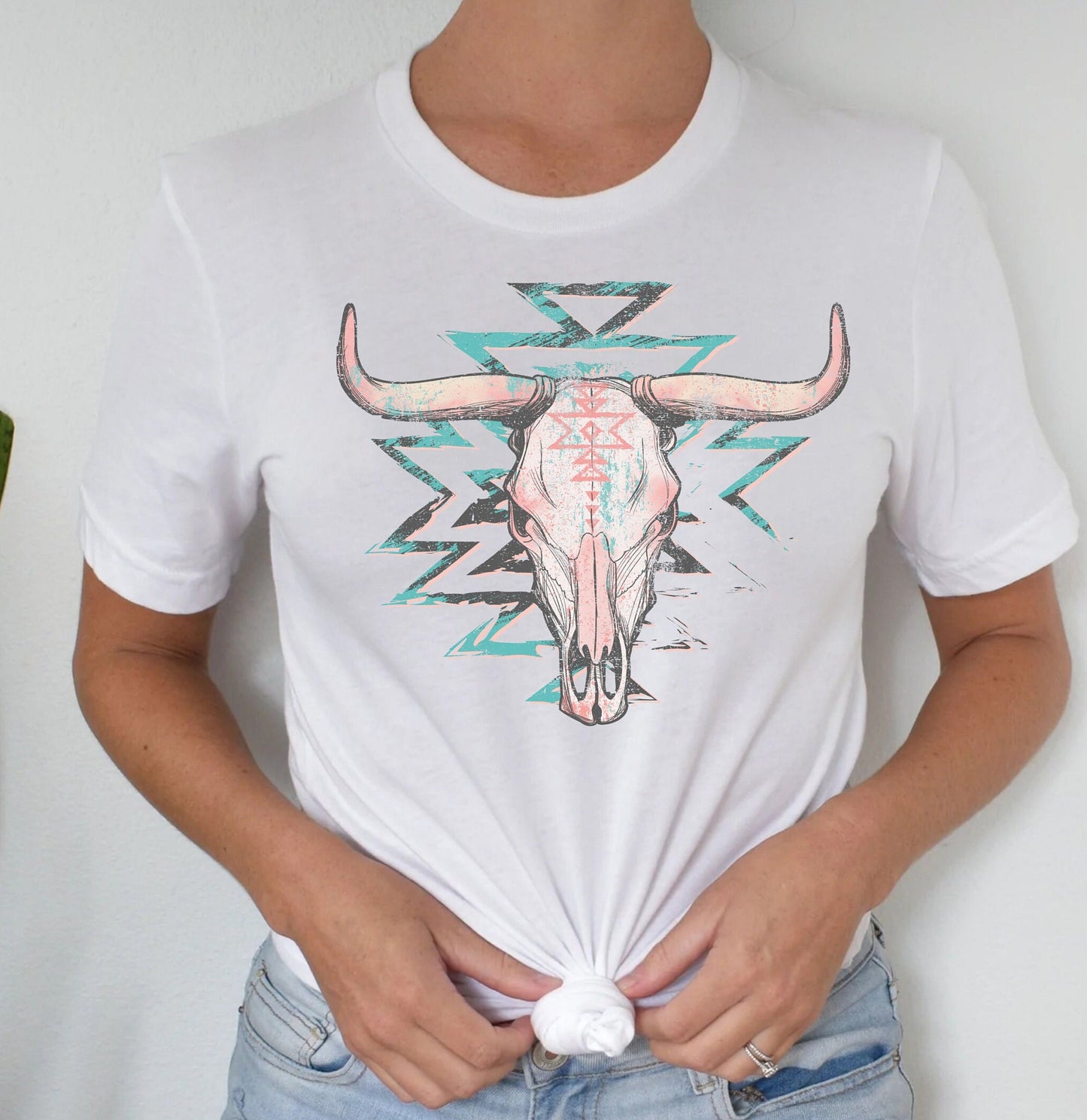 DTF Transfer Cow Skull , Western Aztec Bull Skull , Boho Cow Skull, Western Gift, Cowgirl , Southern Tee, Rodeo , Country