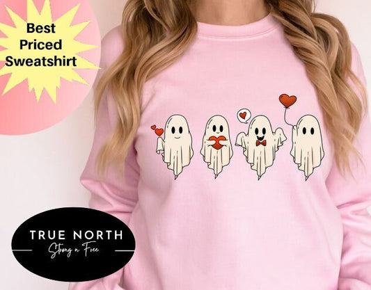 Valentines Day Sweatshirt, Valentine Sweatshirt, Cute Ghost Sweater, Funny Valentine Gift for Her,Spooky Valentine Crewneck,Girlfriend Gift .