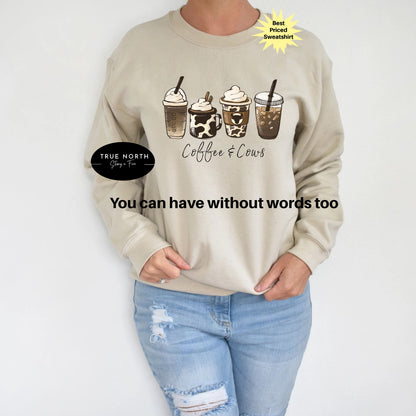 Cow Coffee mug Sweatshirt, Coffee cup Sweater, But First Coffee, Coffee Latte Lover Gift, Iced Coffee Shirt, Womens Crewneck,cute coffee tee