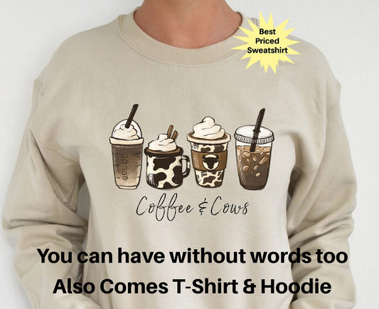 Cow Coffee mug Sweatshirt, Coffee cup Sweater, But First Coffee, Coffee Latte Lover Gift, Iced Coffee Shirt, Womens Crewneck,cute coffee tee .
