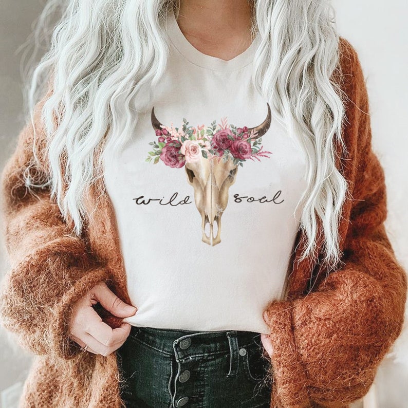 DTF Transfer Boho Cow Skull  Western Graphic  Bull Skull  Cowgirl T Country  Cowboy Country Girl Western