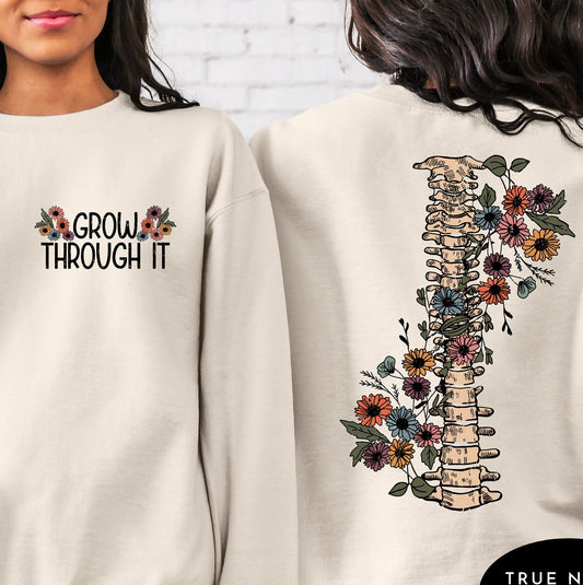 DTF Transfer Grow Through It , Motivational , Positive Saying , Grow Through ,Mental Health ,Flower Skeleton , Plant Lady