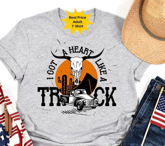 Heart Like a Truck T-Shirt - Country Music Graphic Tee for Nashville Western Fans .